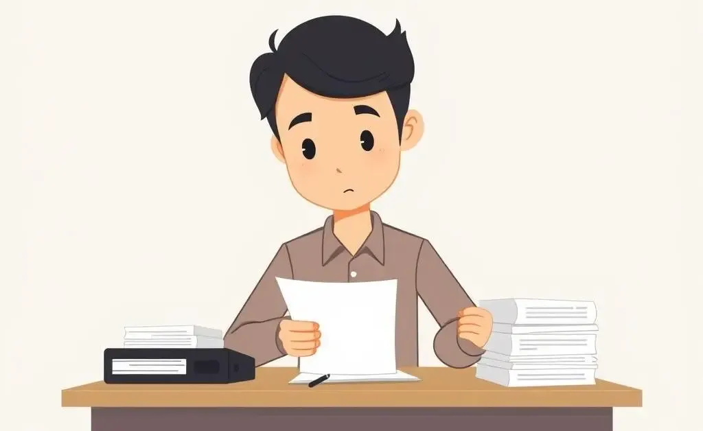 Calm individual sorting through paperwork after a car accident