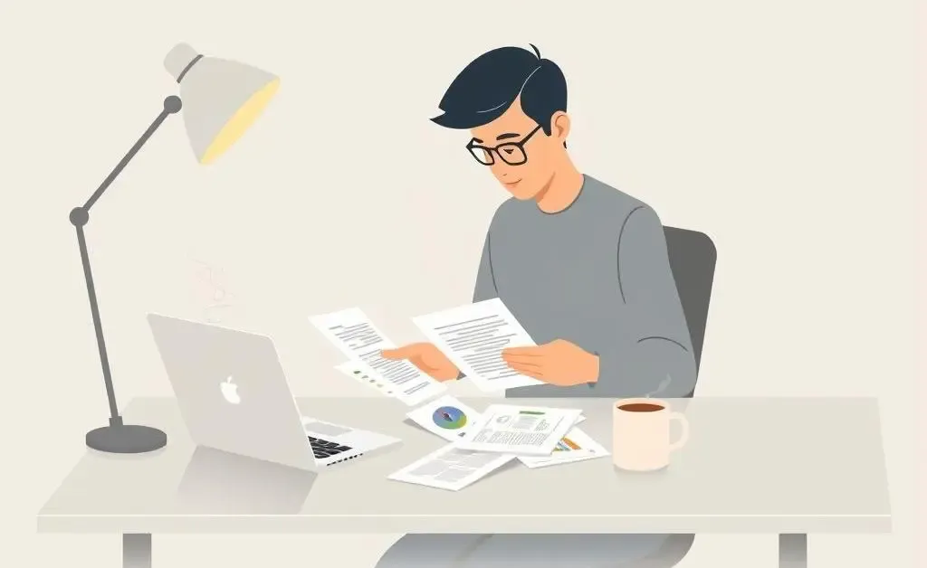 A person calmly organizing bills at a desk