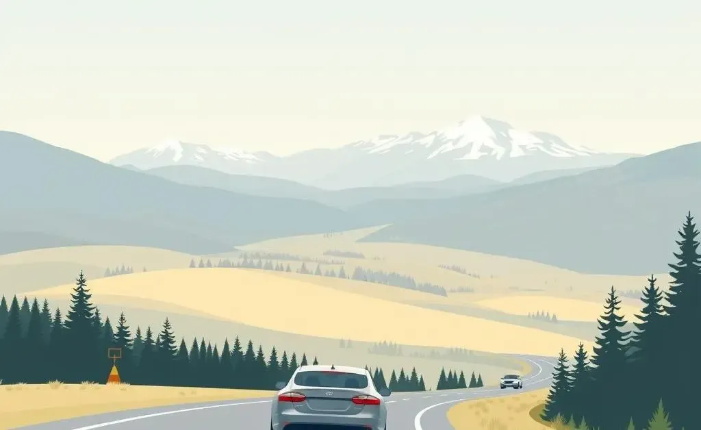 Car driving through a picturesque Canadian landscape