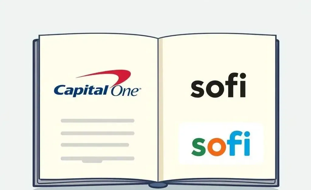 Cartoon-style comparison of Capital One and SoFi logos
