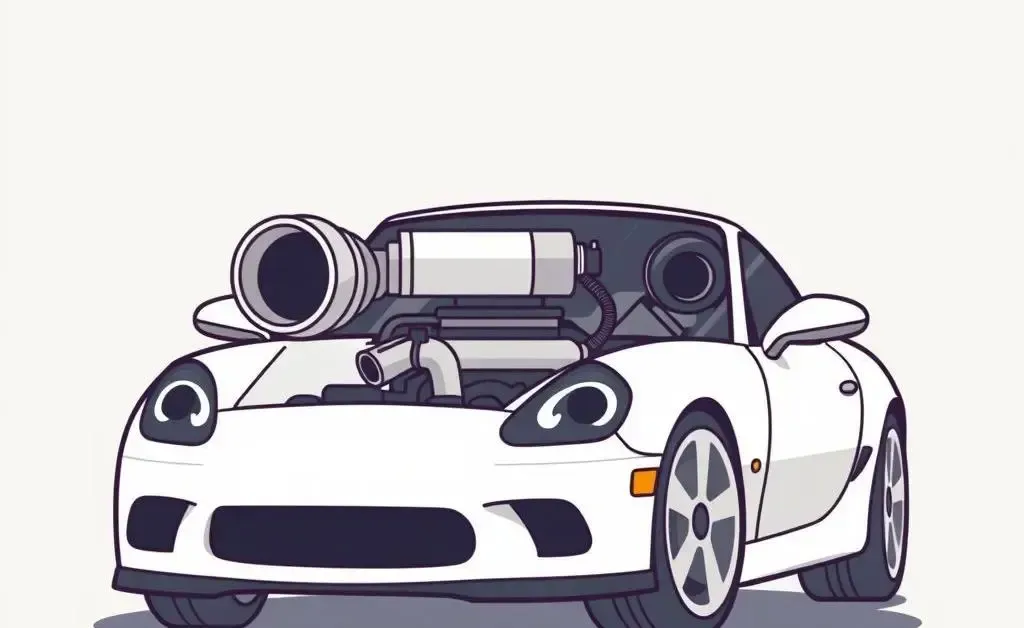 Cartoon-style illustration of a car engine upgrade