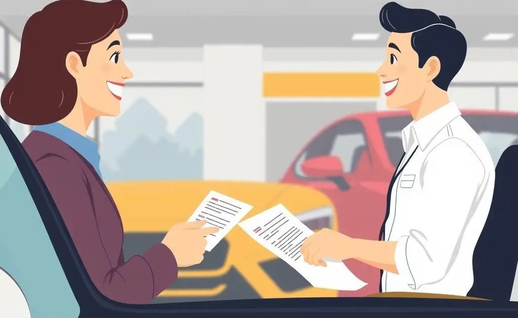 A customer discussing financing options at a car dealership