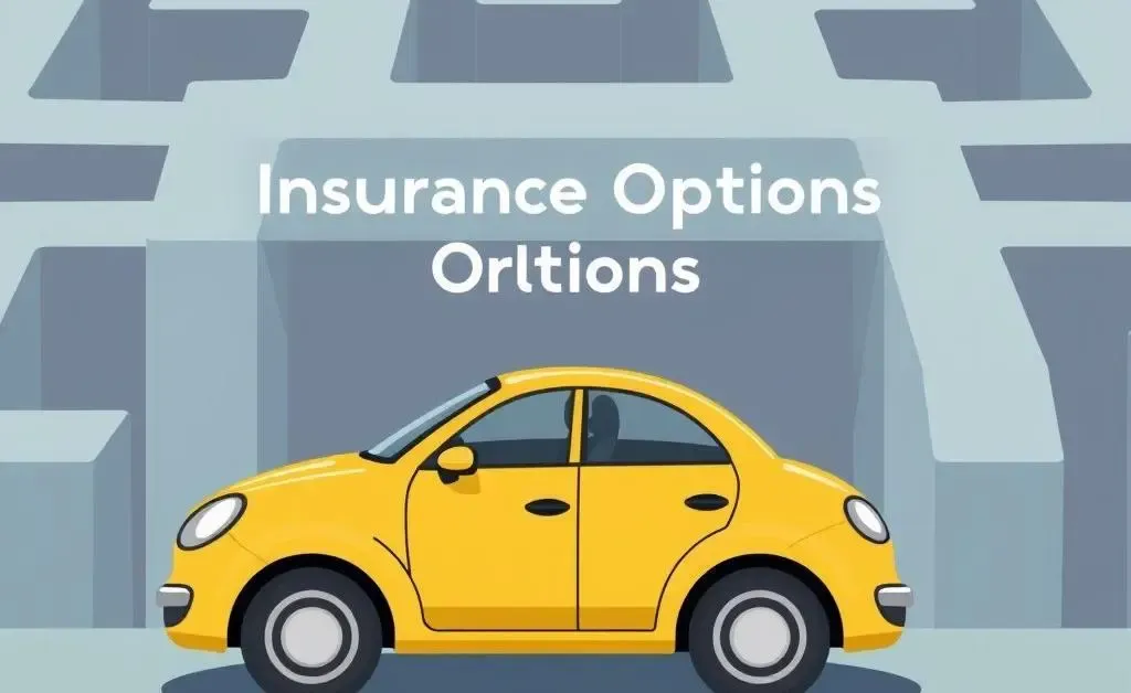 Illustration of a car navigating through a complex maze labeled 'Insurance Options'