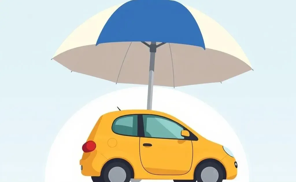 Cartoon car parked under an insurance umbrella