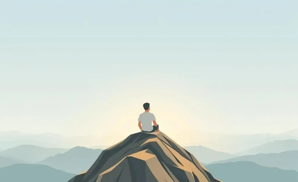 A person relaxed on a mountain peak looking at the horizon, symbolizing a career break.