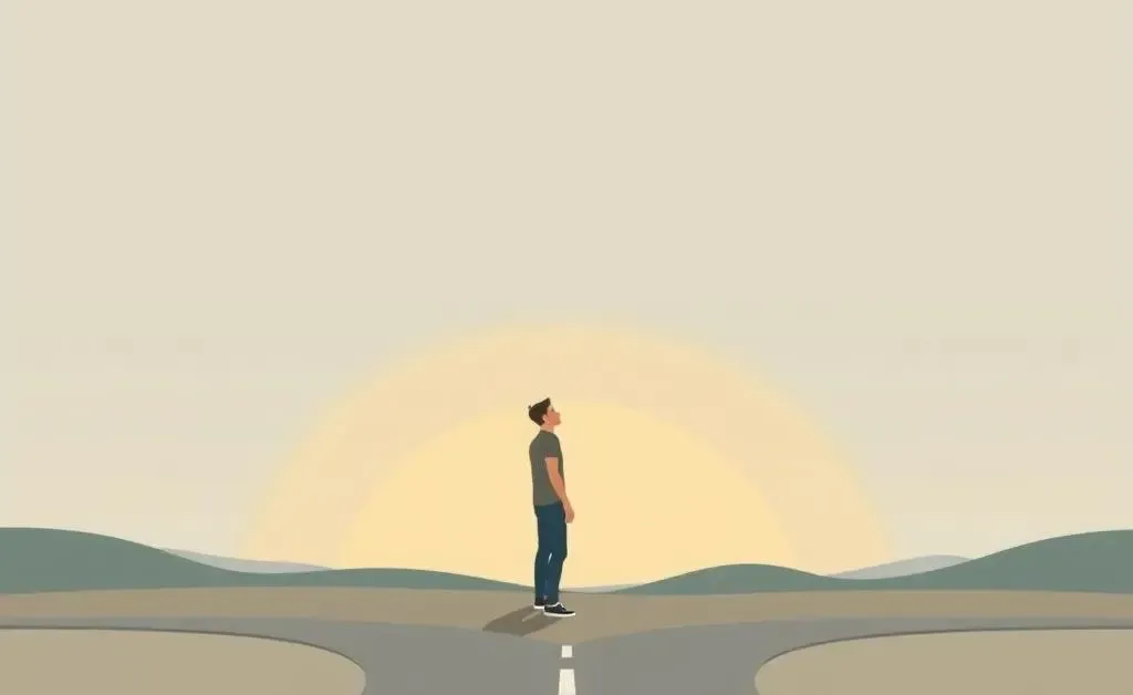 Person at a crossroads, symbolizing career decisions.