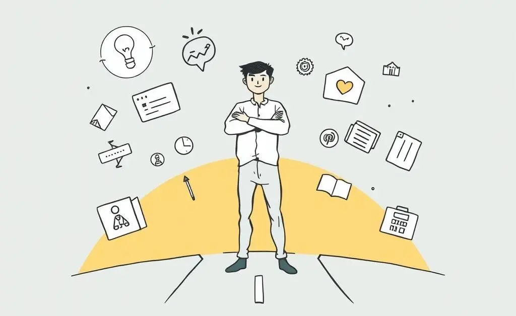 Illustration of a person at a career crossroads with determination