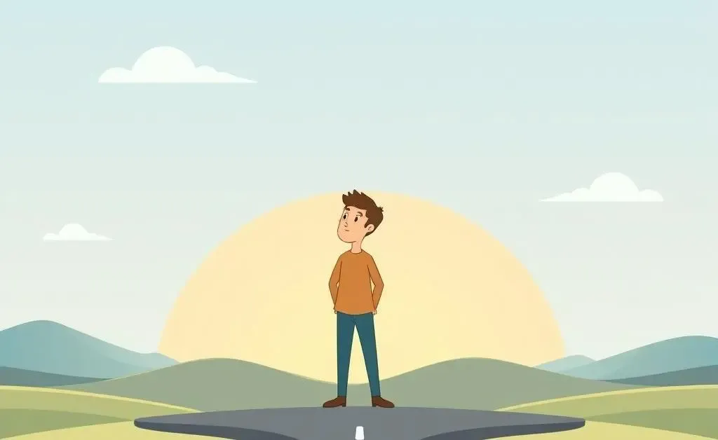 A person at a crossroads contemplating their career choices