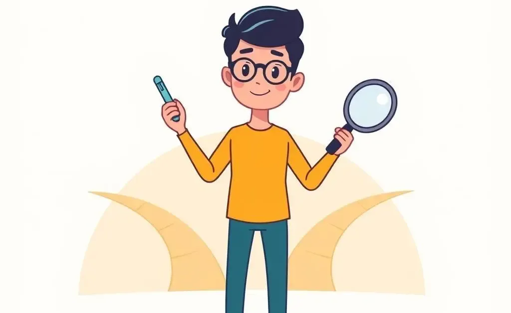 Person at a career crossroads holding a pen and magnifying glass