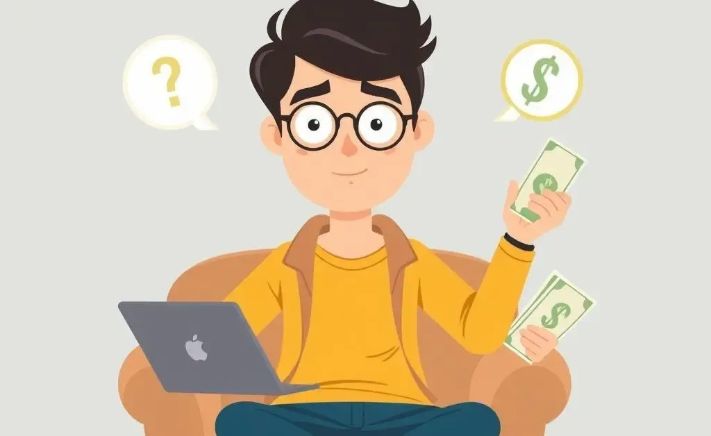 Illustration of a mid-thirties individual at a crossroads in career and finance