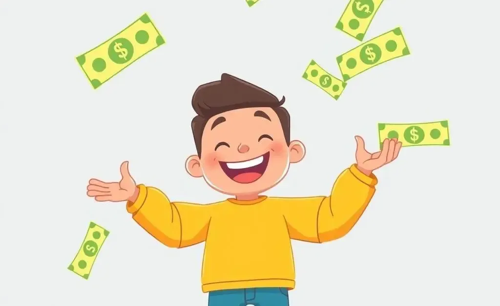 Cartoon of person juggling money representing cash management