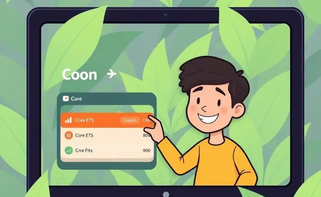 Illustration of a person selecting Exchange Traded Funds on a digital interface.