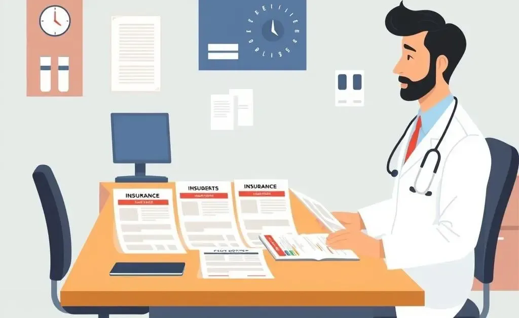 A patient reviewing different health insurance plans at a doctor's office