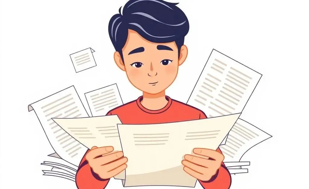 A person surrounded by HMO documents, making a decision