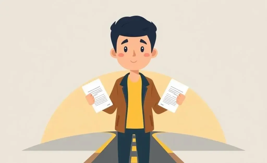 A person considering different job offers at a crossroads