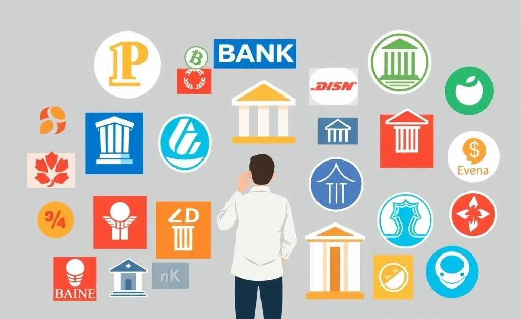 A person contemplating different bank choices
