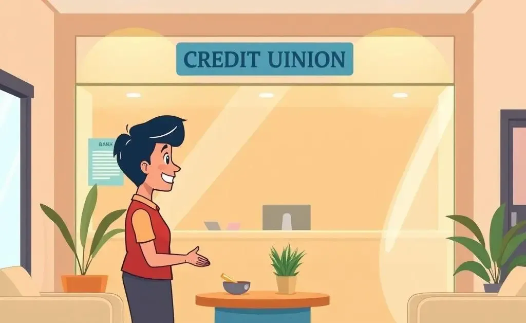 Illustration of a person talking to a bank teller.
