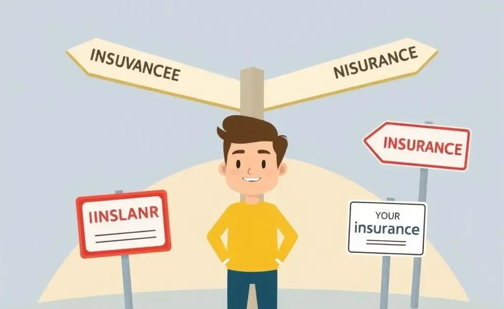 A person at a crossroads choosing between different insurance paths
