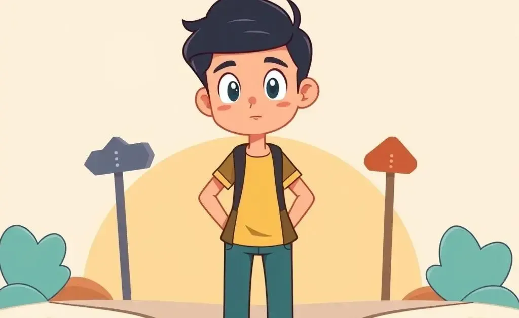 Cartoon of a person at a crossroads deciding which path to take