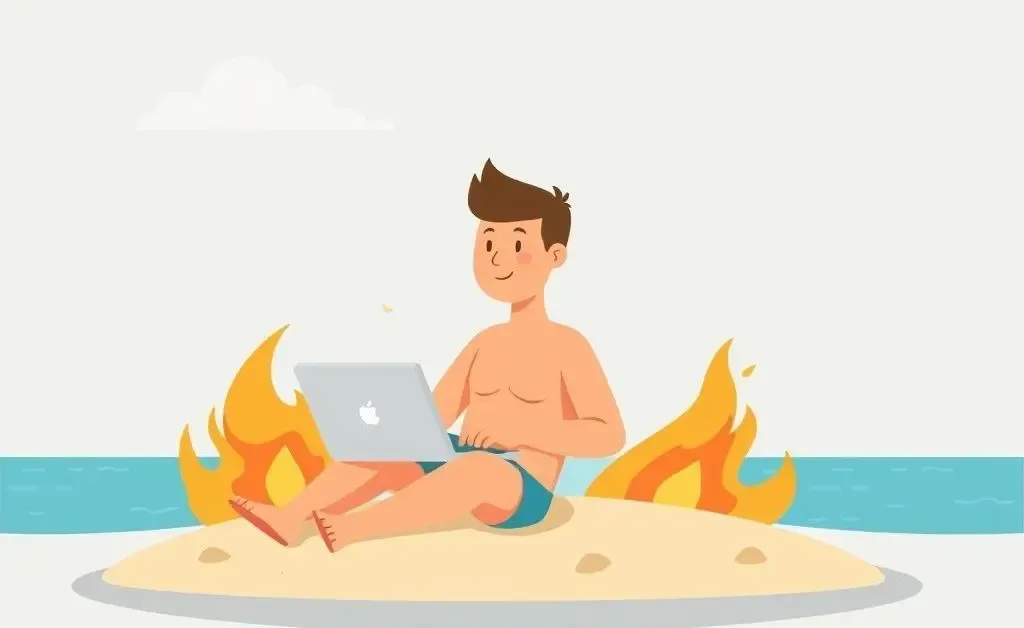 Person relaxed on a beach with a laptop, symbolizing Coast FIRE