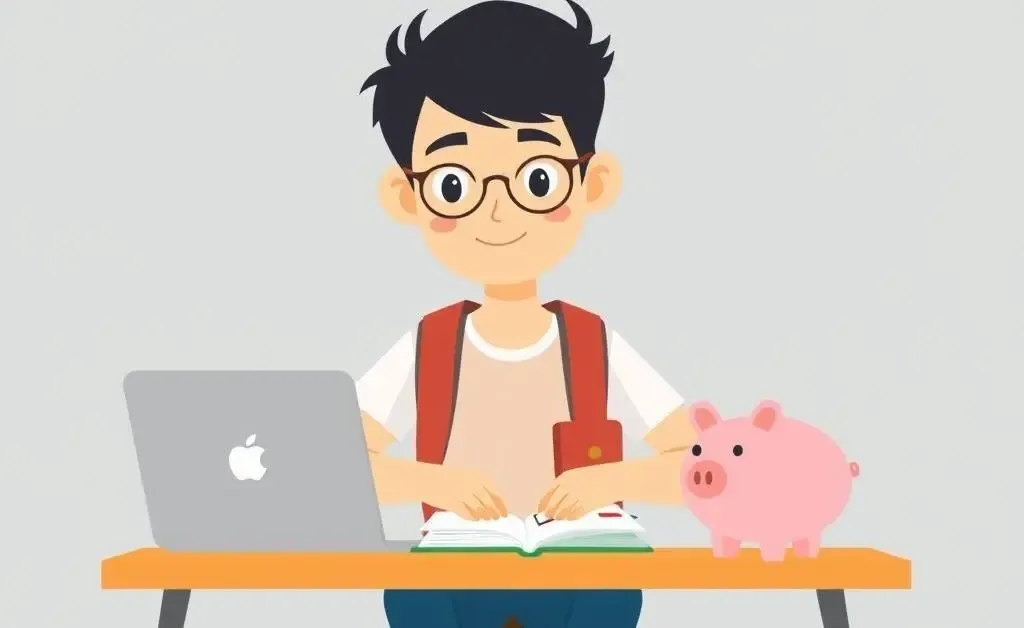 A college student managing finances at their desk