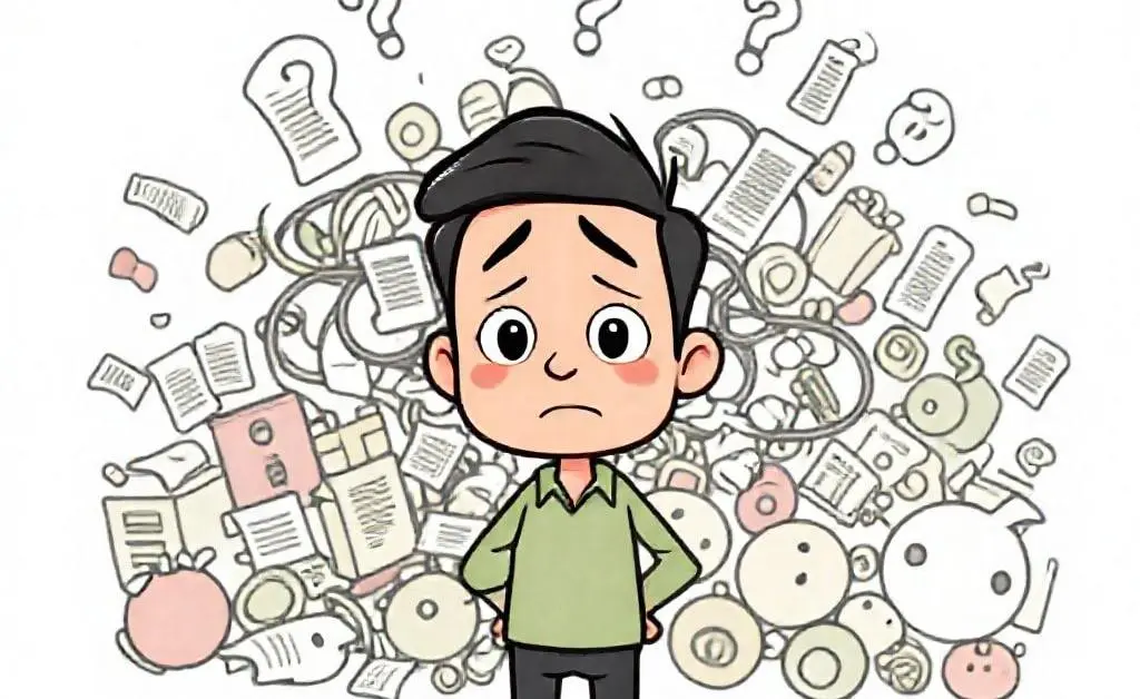 A cartoon person tangled in a messy budget list