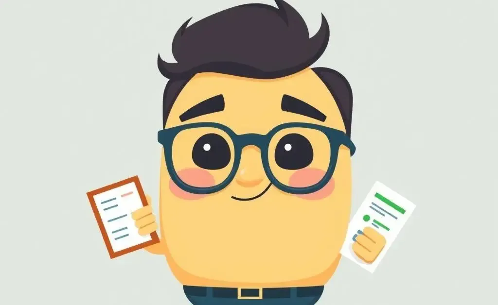 Cartoon budget planner character with glasses looking determined
