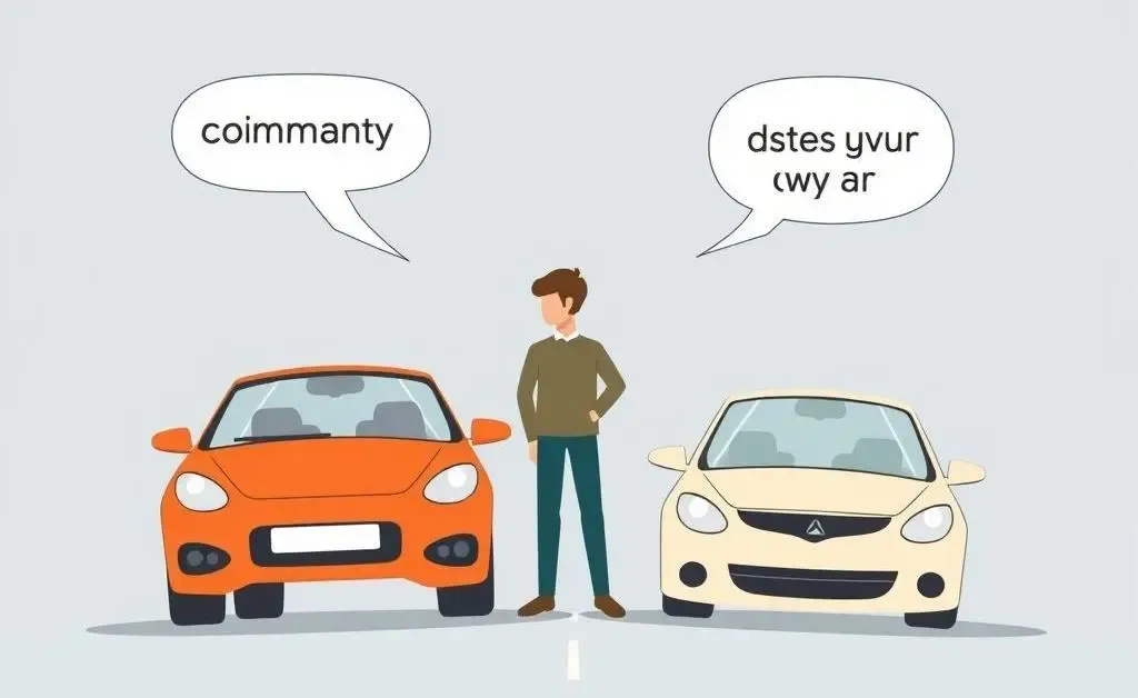 A person deciding between a company car and personal car at a crossroads.