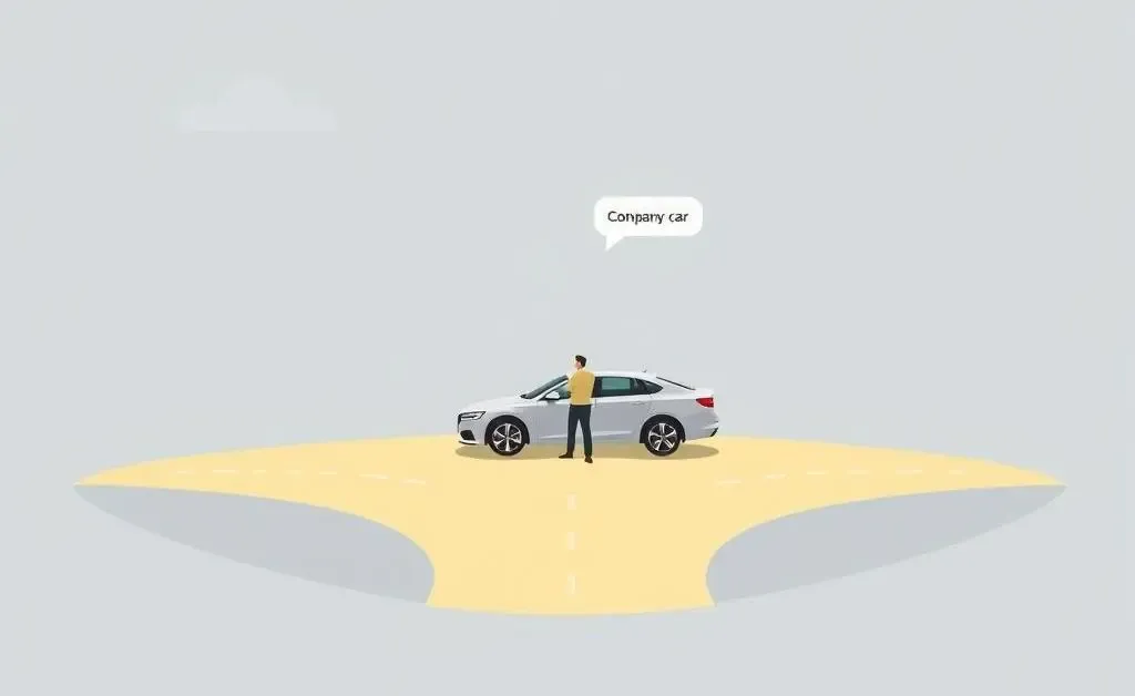 Illustration of a person at a crossroads deciding about a company car