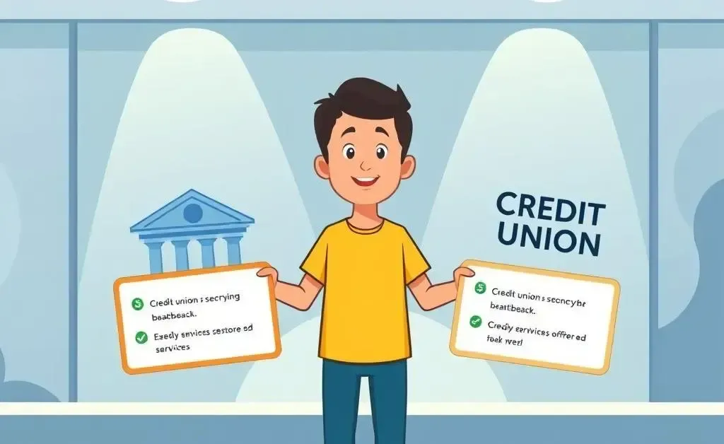 Person comparing bank and credit union offerings