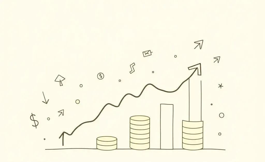 Illustration of financial growth with graphs and coins