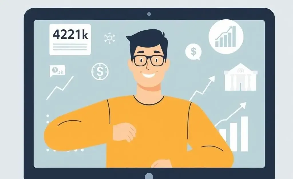 A person confidently reviewing their 401(k) balance with growth charts.