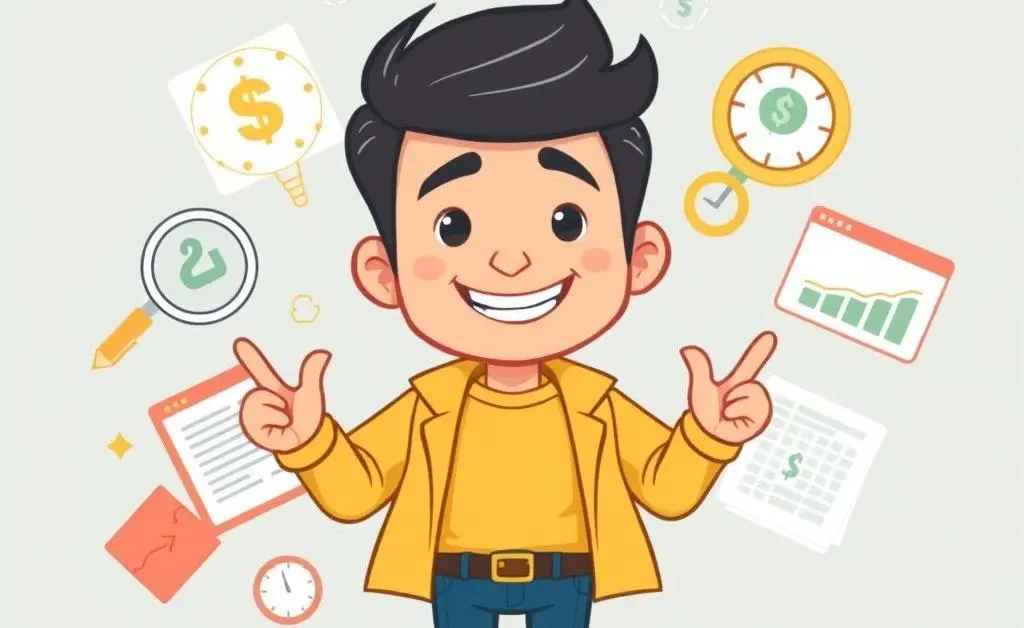 A cartoon-style illustration of a person confidently planning their finances
