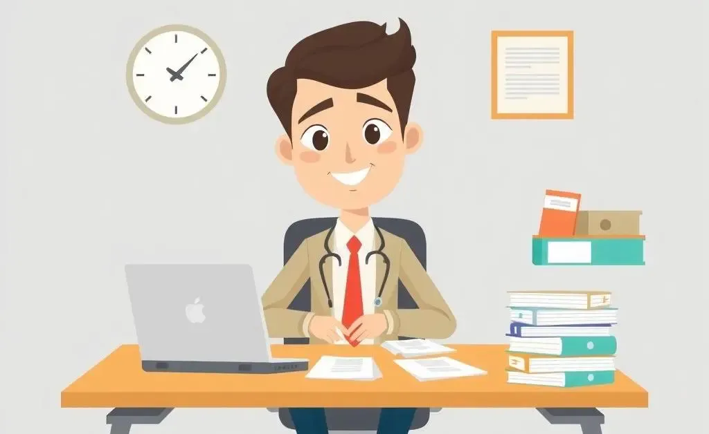 A confident new insurance agent at their desk.