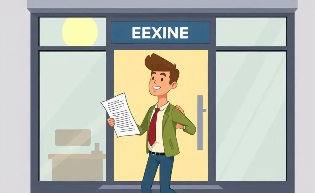 A confident person walking into an office for an interview with a resume.
