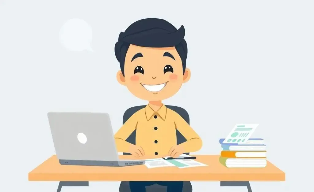 Illustration of a confident person handling finances at a desk