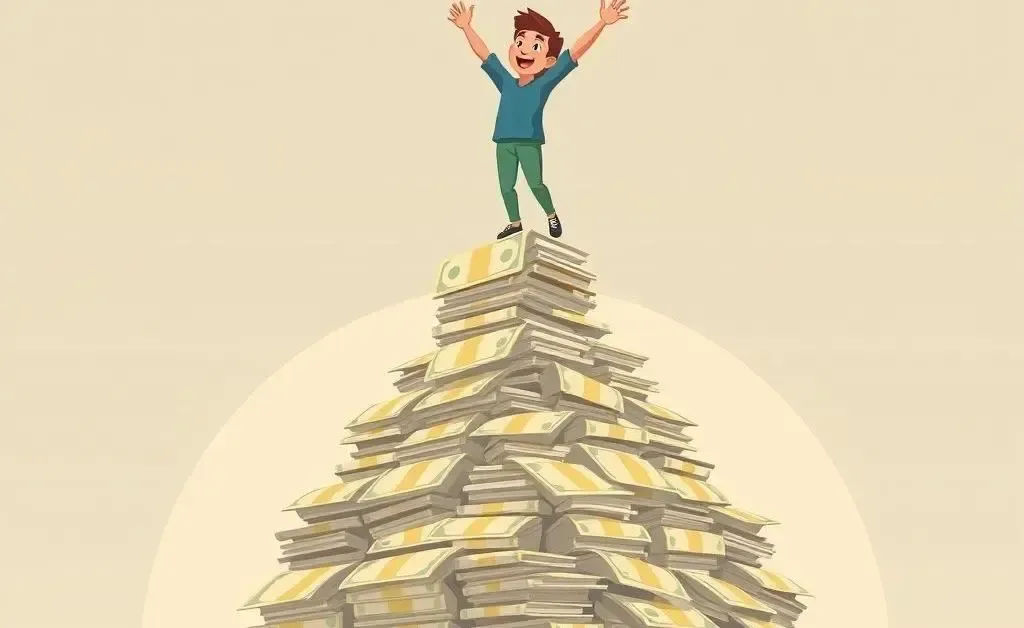 A person climbing a mountain of credit card bills
