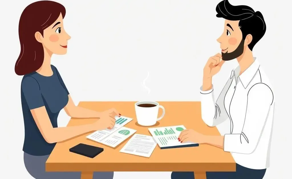 Illustration of two people discussing financial protections.