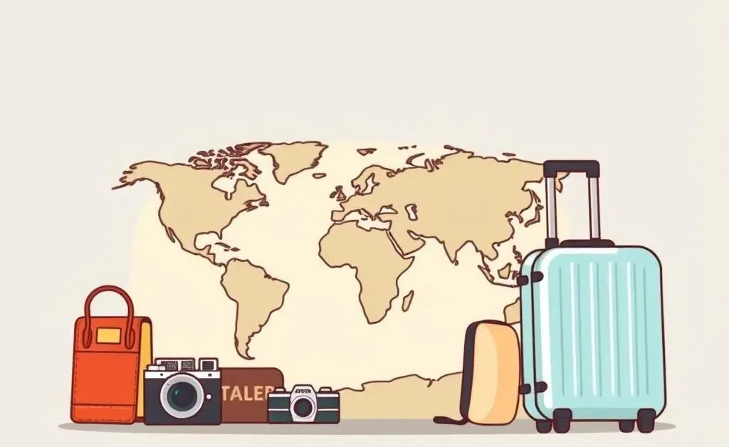 Illustration of a travel map and essentials for cost-effective travel