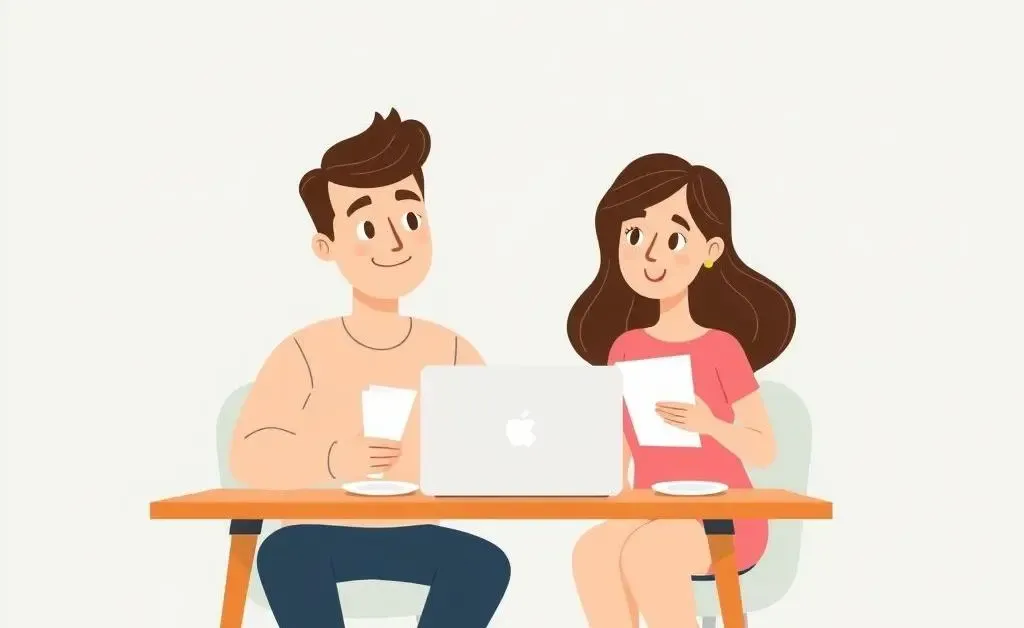 A couple reviewing their finances together at home.