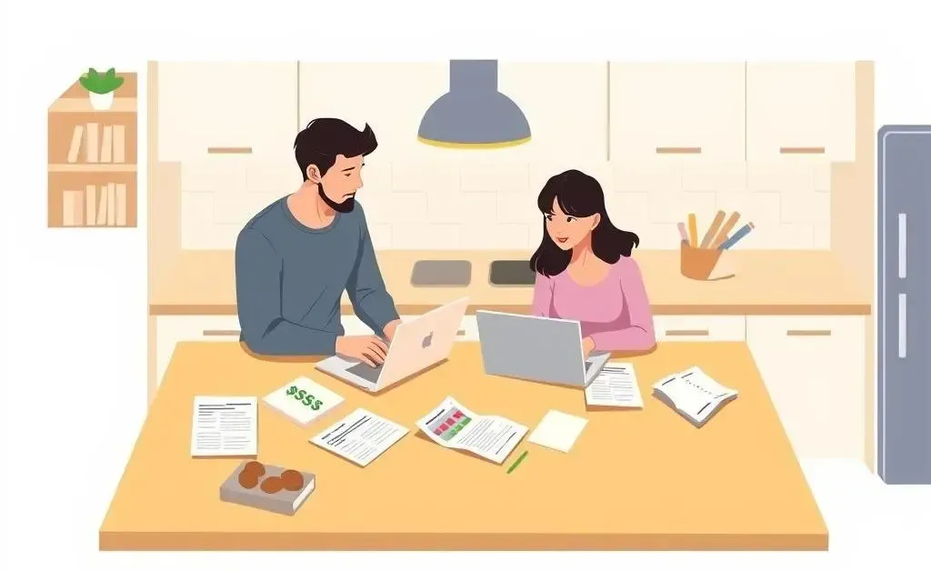 Couple discussing financial plans in a cozy kitchen setting