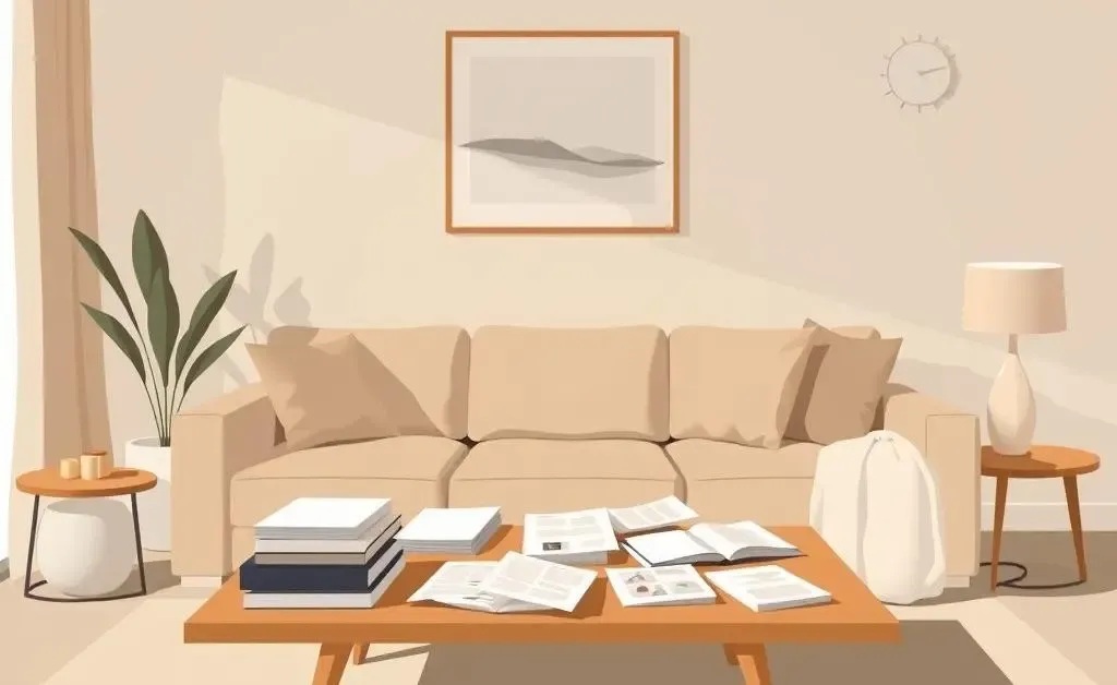 Cozy living room with paperwork scattered on a coffee table, symbolizing property negotiation