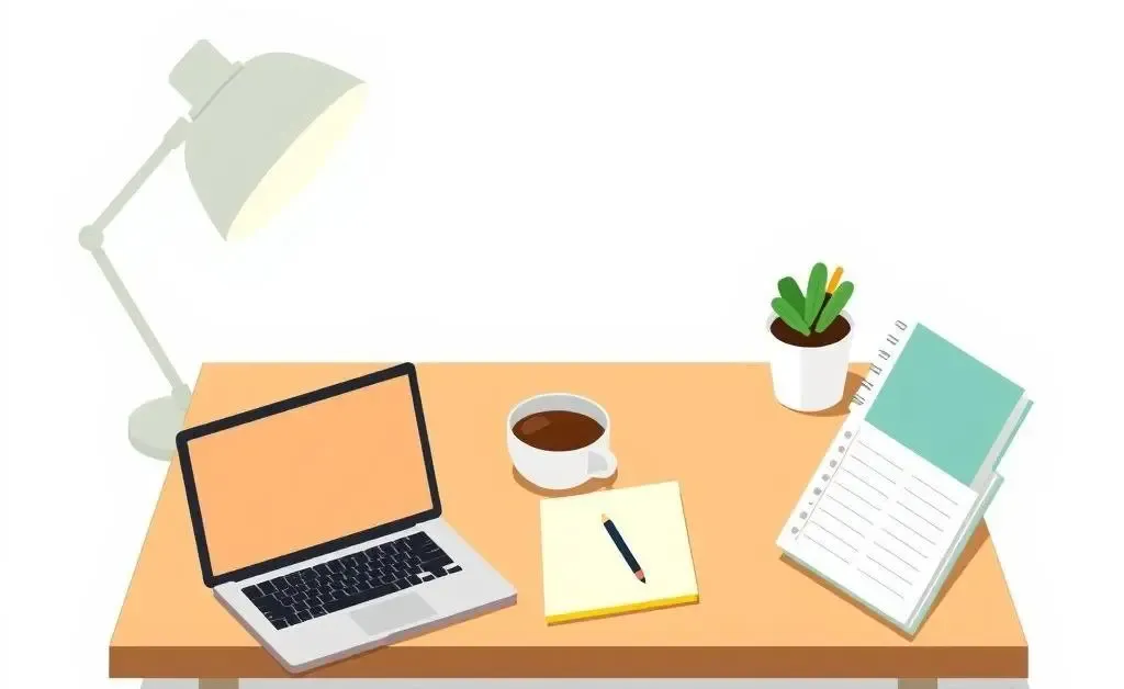 Cozy workspace with laptop and coffee