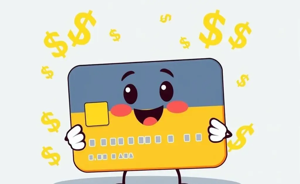 Cartoon of a friendly credit card with a smiling face