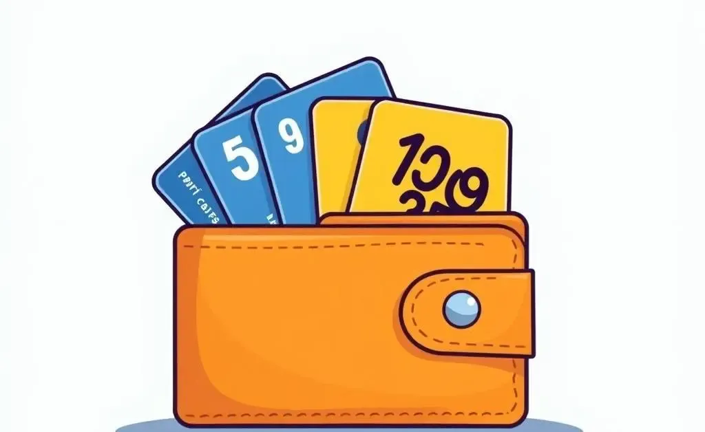 A cartoon wallet with credit cards showing different number placement