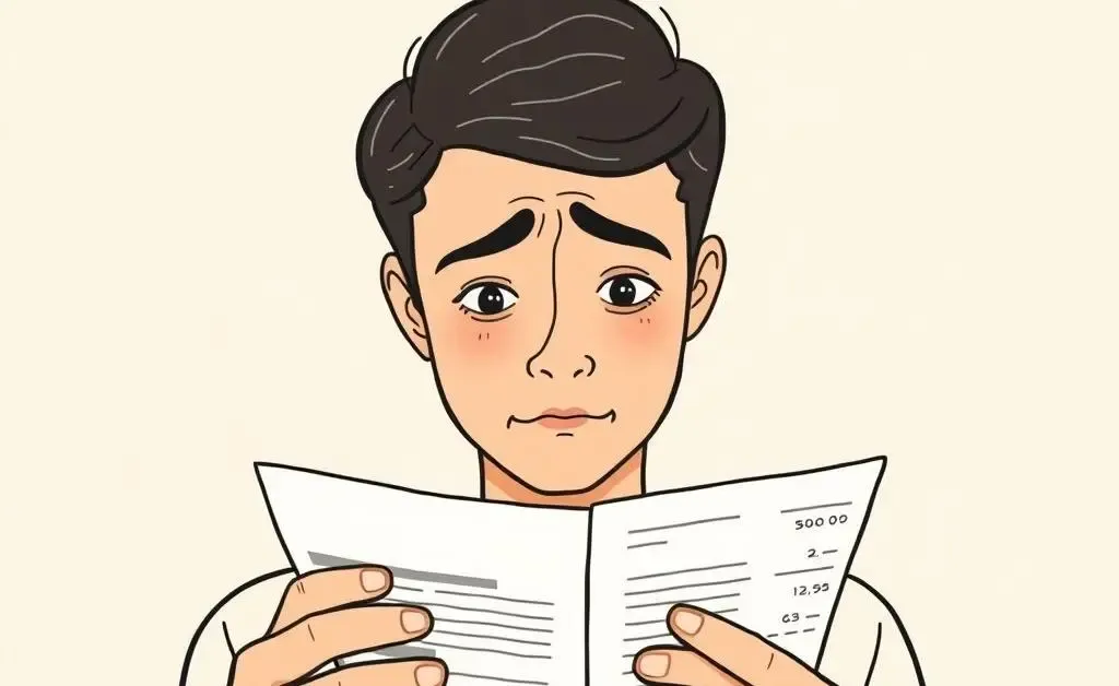 Illustration of a person reviewing their credit card statement thoughtfully