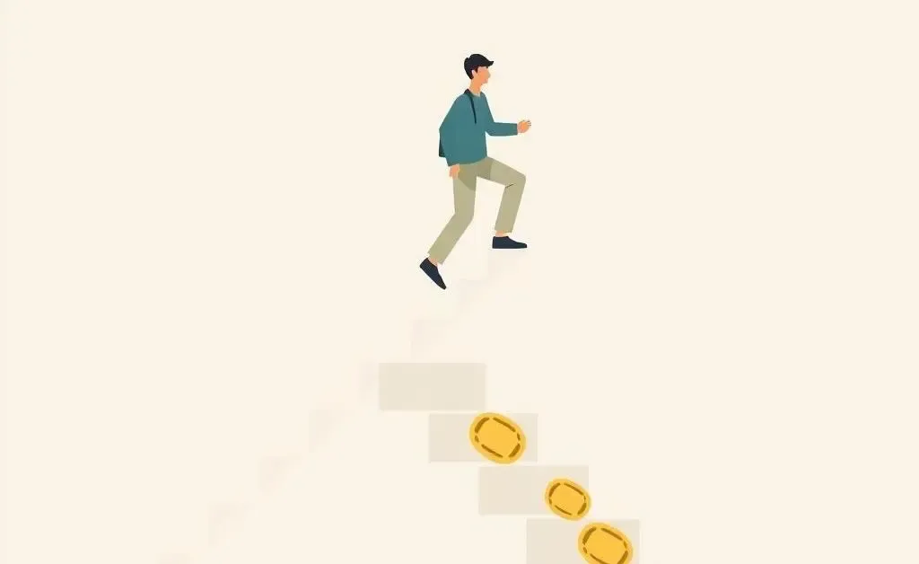Illustration of a person navigating credit card reward tiers