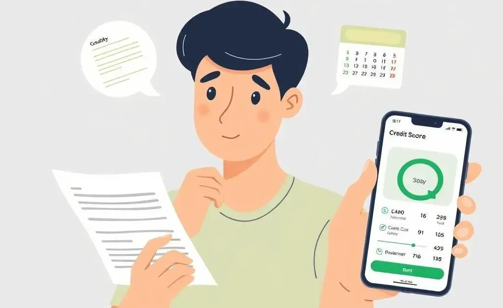 A person considering their credit card statement and credit score.