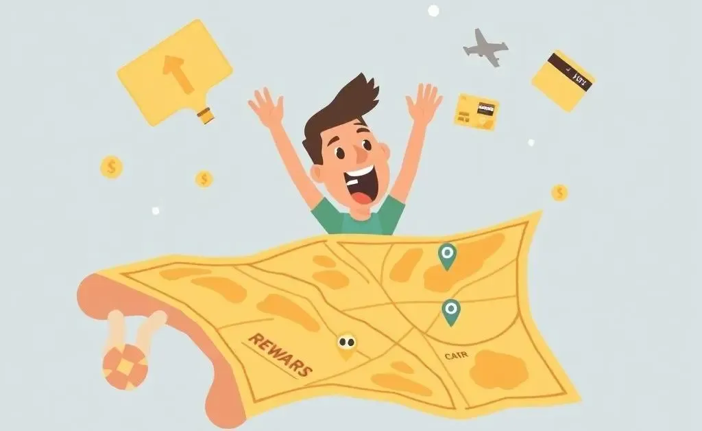 Person exploring a treasure map of credit card rewards