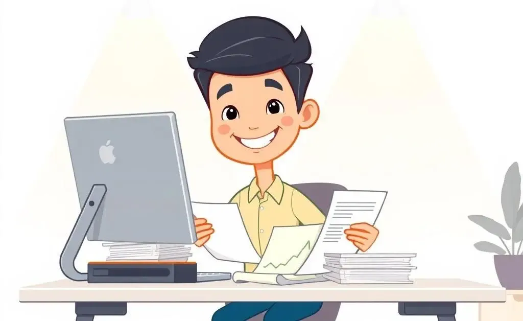 A person managing their credit report at a desk with a computer and paperwork.